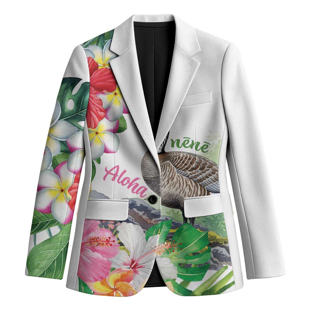 Aloha Hawaii Nene Goose Blazer Tropical Flowers Watercolor Stylized - Polynesian Pride