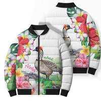 Aloha Hawaii Nene Goose Bomber Puffer Jacket Tropical Flowers Watercolor Stylized - Polynesian Pride