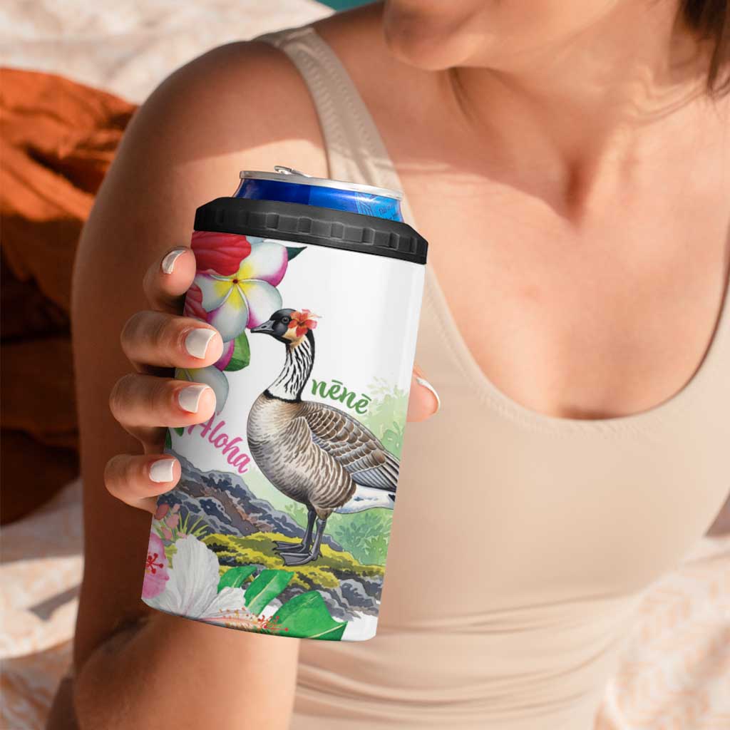 Aloha Hawaii Nene Goose 4 in 1 Can Cooler Tumbler Tropical Flowers Watercolor Stylized - Polynesian Pride