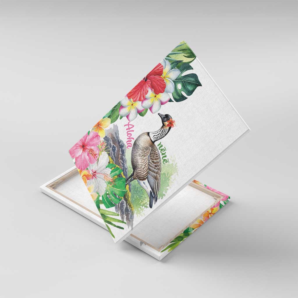 Aloha Hawaii Nene Goose Canvas Wall Art Tropical Flowers Watercolor Stylized - Polynesian Pride
