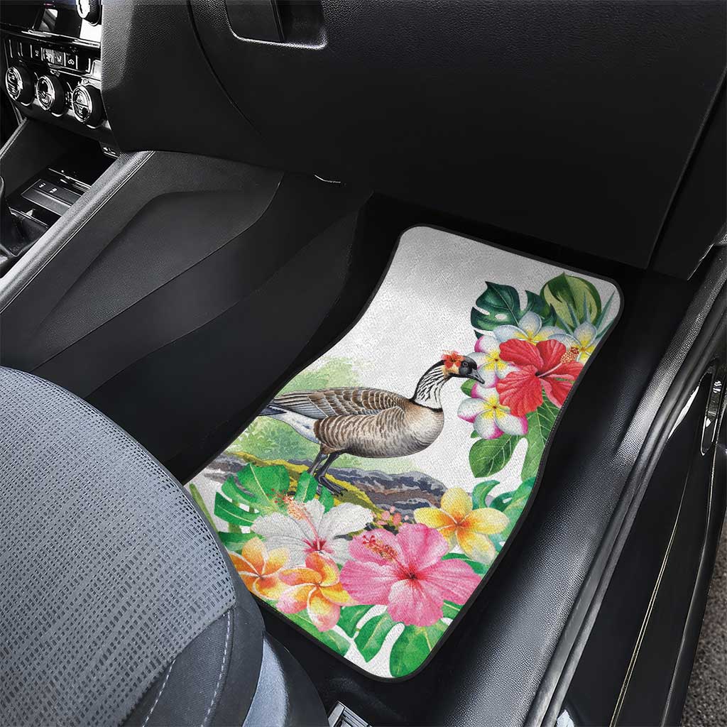 Aloha Hawaii Nene Goose Car Mats Tropical Flowers Watercolor Stylized - Polynesian Pride