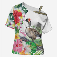 Aloha Hawaii Nene Goose Cross Shoulder Shirt Tropical Flowers Watercolor Stylized - Polynesian Pride