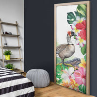 Aloha Hawaii Nene Goose Door Cover Tropical Flowers Watercolor Stylized - Polynesian Pride