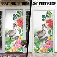 Aloha Hawaii Nene Goose Door Cover Tropical Flowers Watercolor Stylized - Polynesian Pride