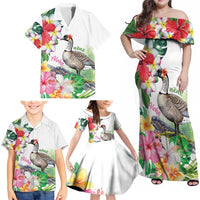 Aloha Hawaii Nene Goose Family Matching Off Shoulder Maxi Dress and Hawaiian Shirt Tropical Flowers Watercolor Stylized - Polynesian Pride