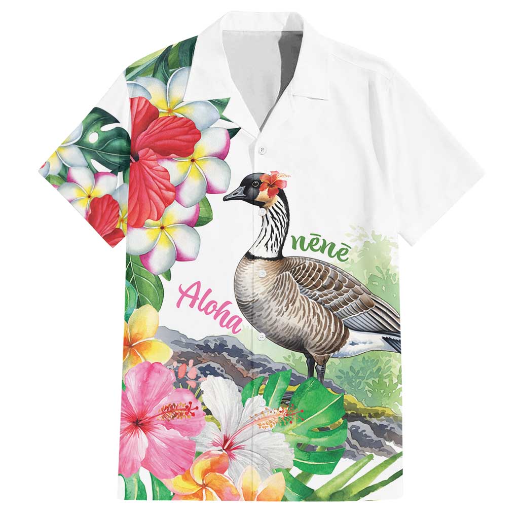 Aloha Hawaii Nene Goose Family Matching Off Shoulder Maxi Dress and Hawaiian Shirt Tropical Flowers Watercolor Stylized - Polynesian Pride