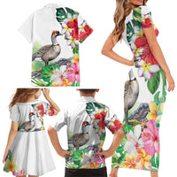 Aloha Hawaii Nene Goose Family Matching Short Sleeve Bodycon Dress and Hawaiian Shirt Tropical Flowers Watercolor Stylized - Polynesian Pride