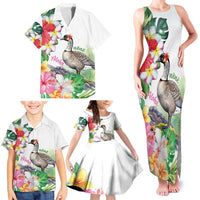 Aloha Hawaii Nene Goose Family Matching Tank Maxi Dress and Hawaiian Shirt Tropical Flowers Watercolor Stylized - Polynesian Pride
