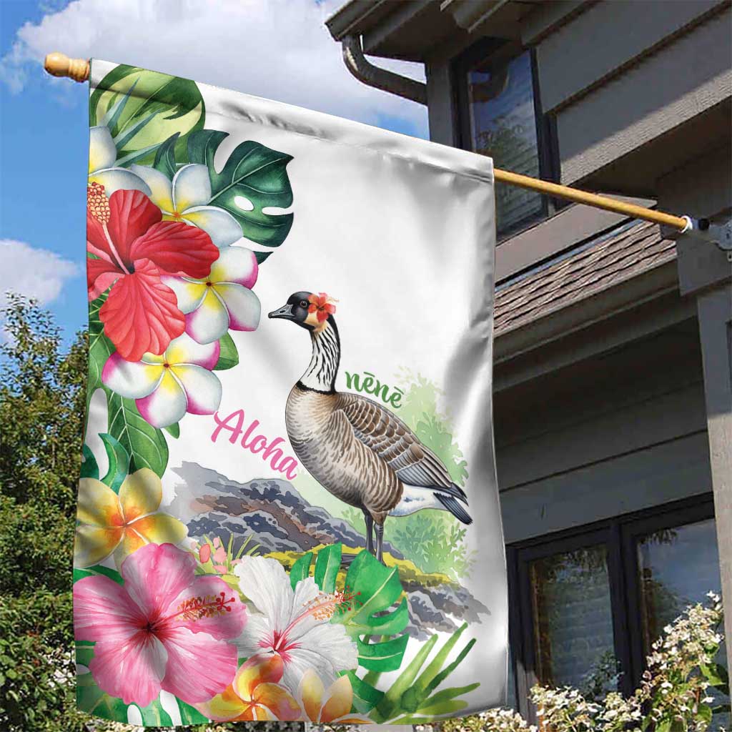 Aloha Hawaii Nene Goose Garden Flag Tropical Flowers Watercolor Stylized - Polynesian Pride