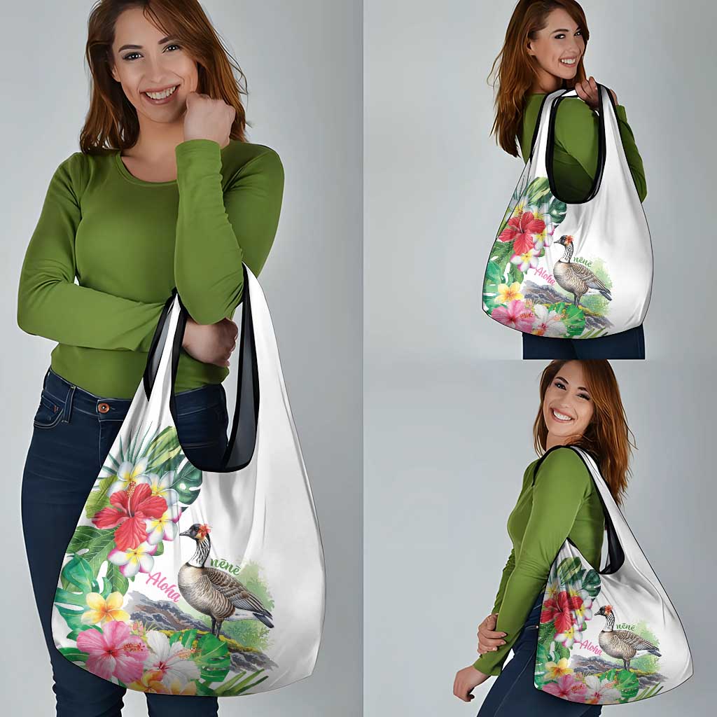 Aloha Hawaii Nene Goose Grocery Bag Tropical Flowers Watercolor Stylized - Polynesian Pride