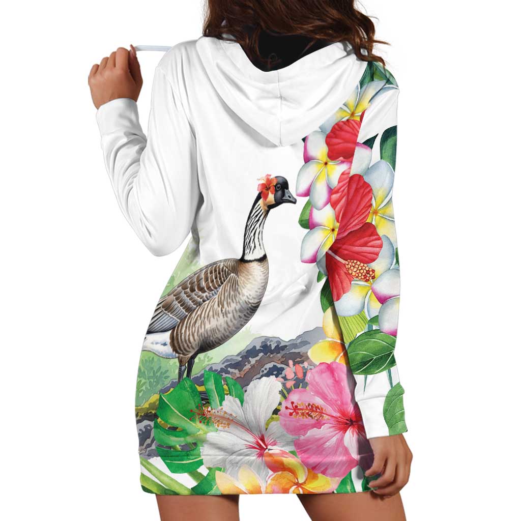 Aloha Hawaii Nene Goose Hoodie Dress Tropical Flowers Watercolor Stylized - Polynesian Pride