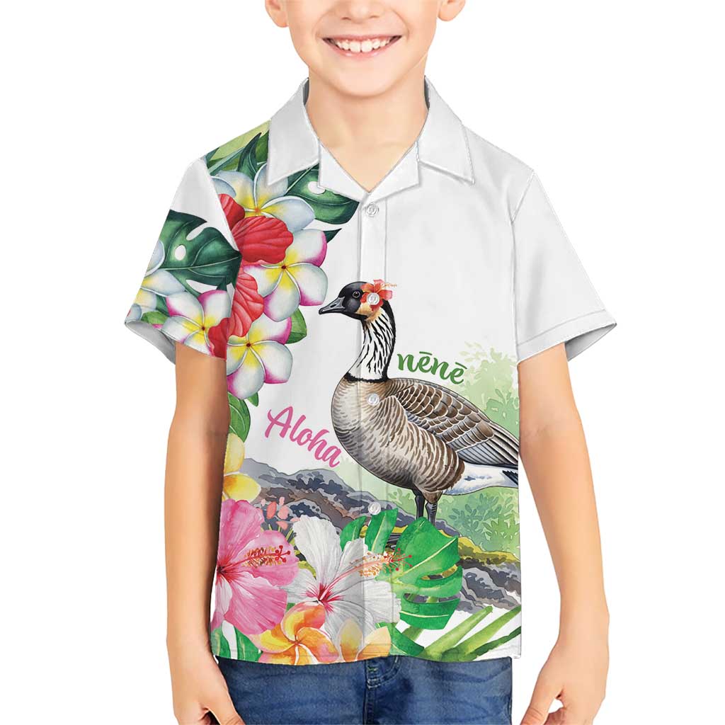 Aloha Hawaii Nene Goose Kid Hawaiian Shirt Tropical Flowers Watercolor Stylized - Polynesian Pride