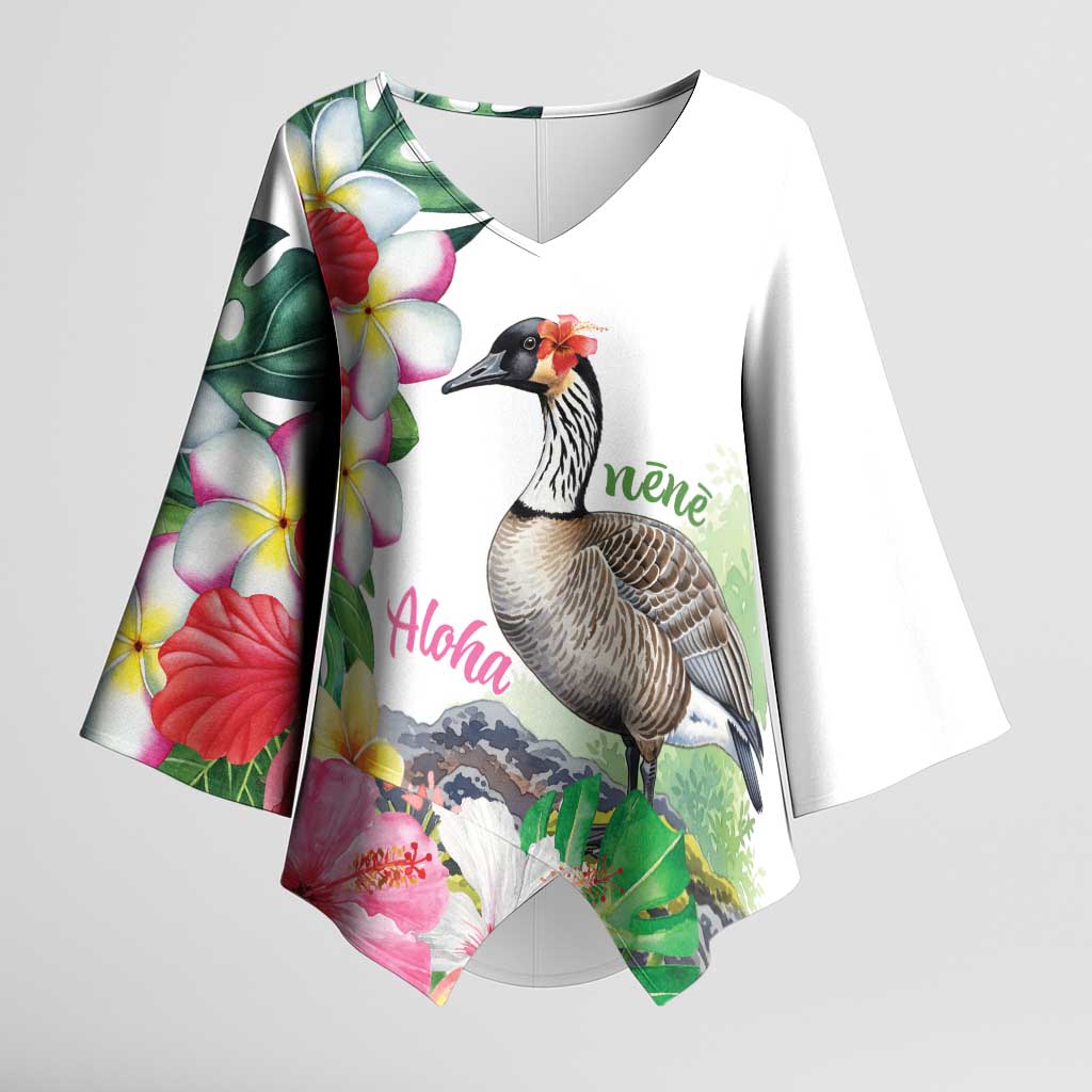 Aloha Hawaii Nene Goose Kimono Sleeve Blouse Tropical Flowers Watercolor Stylized - Polynesian Pride
