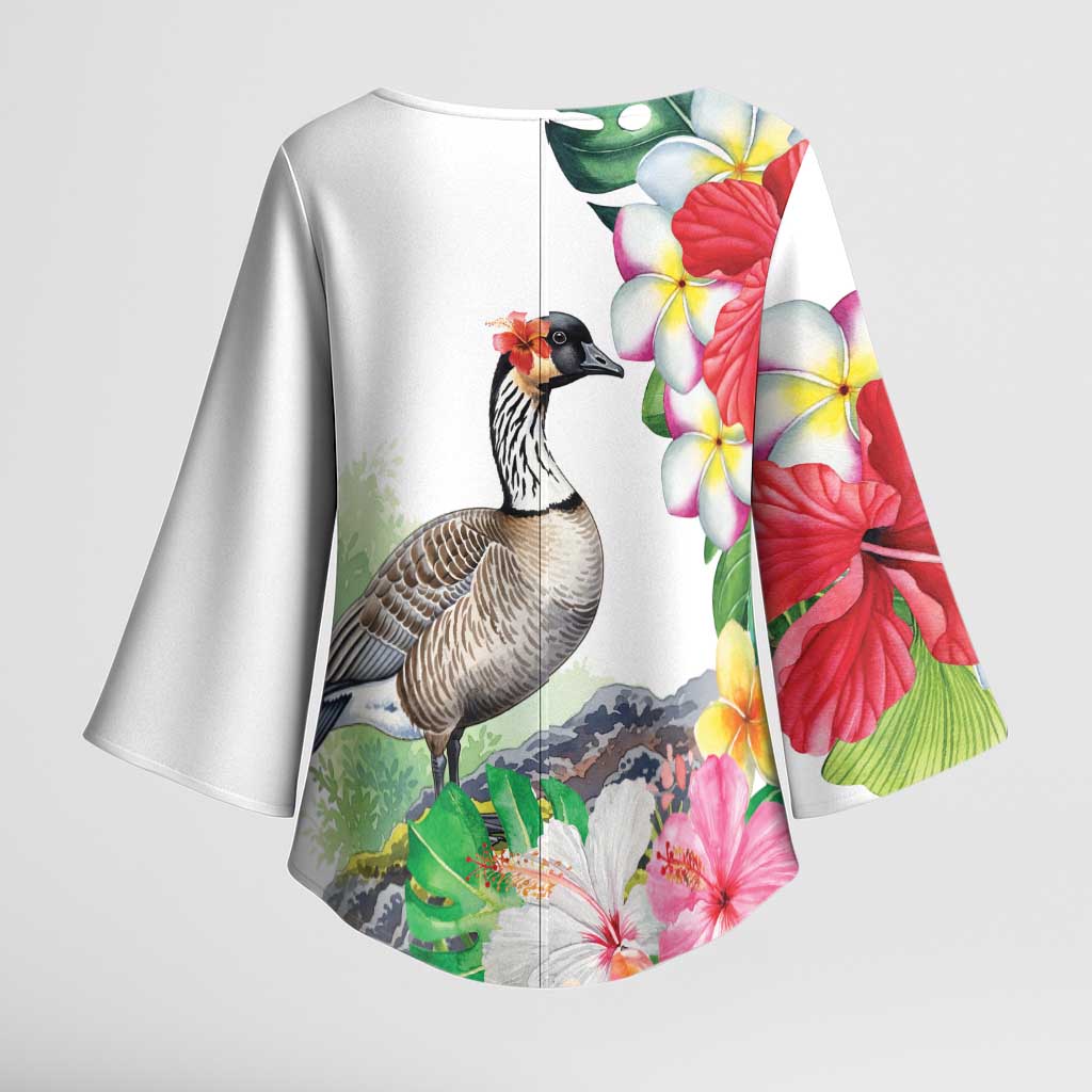 Aloha Hawaii Nene Goose Kimono Sleeve Blouse Tropical Flowers Watercolor Stylized - Polynesian Pride