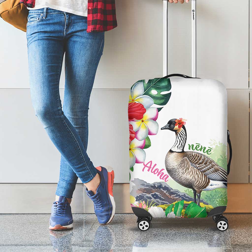 Aloha Hawaii Nene Goose Luggage Cover Tropical Flowers Watercolor Stylized - Polynesian Pride