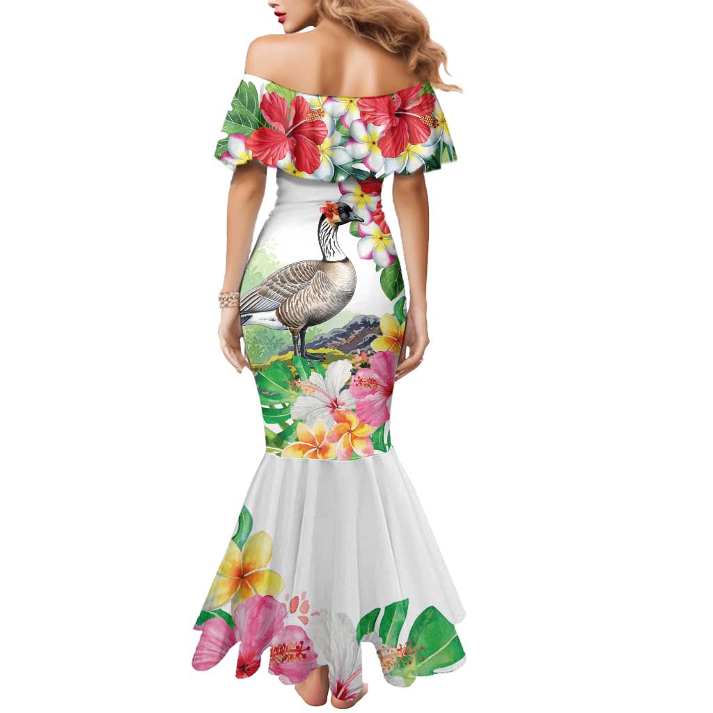 Aloha Hawaii Nene Goose Mermaid Dress Tropical Flowers Watercolor Stylized - Polynesian Pride