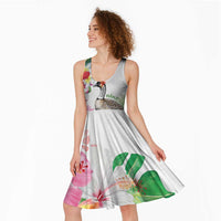 Aloha Hawaii Nene Goose Midi Dress Tropical Flowers Watercolor Stylized - Polynesian Pride