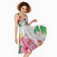 Aloha Hawaii Nene Goose Midi Dress Tropical Flowers Watercolor Stylized - Polynesian Pride