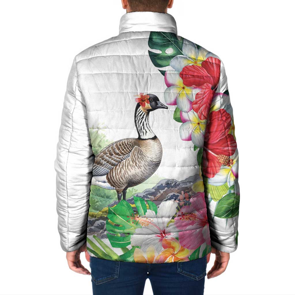 Aloha Hawaii Nene Goose Padded Jacket Tropical Flowers Watercolor Stylized - Polynesian Pride