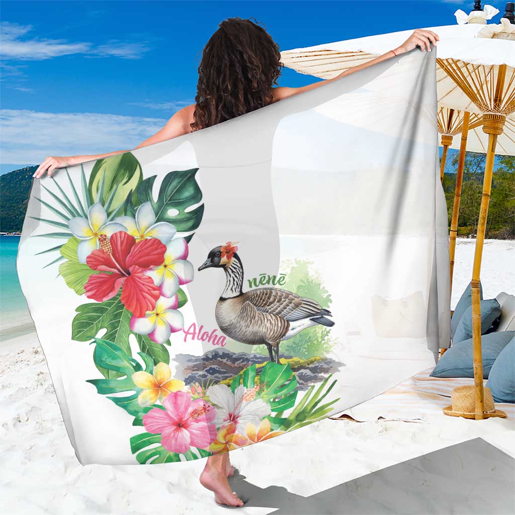 Aloha Hawaii Nene Goose Sarong Tropical Flowers Watercolor Stylized - Polynesian Pride