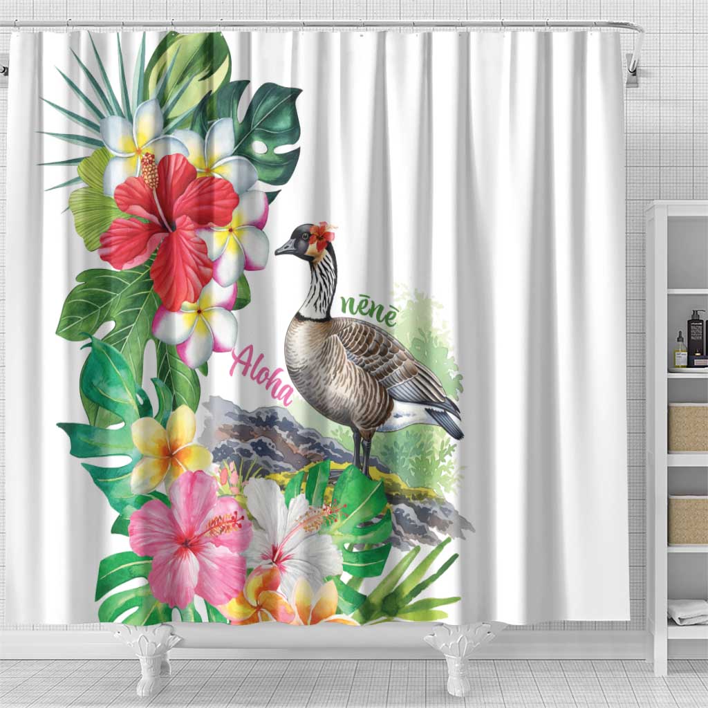 Aloha Hawaii Nene Goose Shower Curtain Tropical Flowers Watercolor Stylized - Polynesian Pride