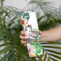Aloha Hawaii Nene Goose Skinny Tumbler Tropical Flowers Watercolor Stylized - Polynesian Pride