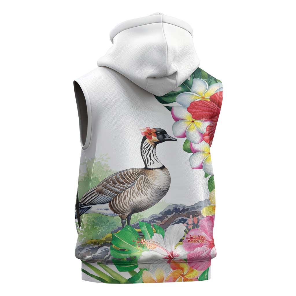 Aloha Hawaii Nene Goose Sleeveless Hoodie Tropical Flowers Watercolor Stylized - Polynesian Pride
