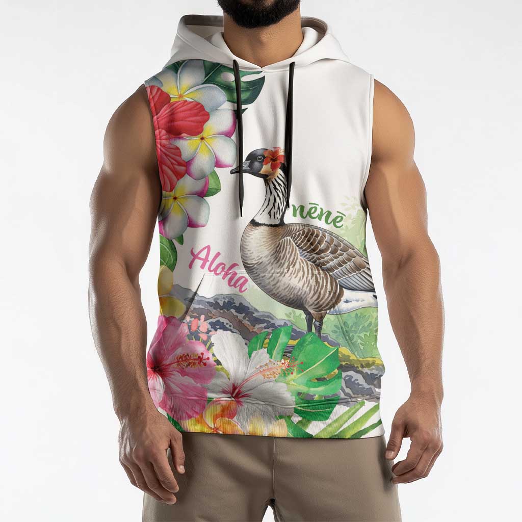 Aloha Hawaii Nene Goose Sleeveless Hoodie Tropical Flowers Watercolor Stylized - Polynesian Pride