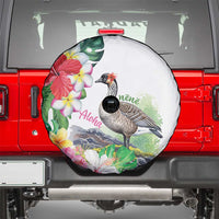Aloha Hawaii Nene Goose Spare Tire Cover Tropical Flowers Watercolor Stylized - Polynesian Pride