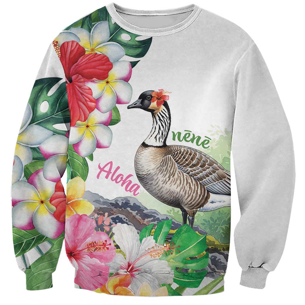 Aloha Hawaii Nene Goose Sweatshirt Tropical Flowers Watercolor Stylized - Polynesian Pride