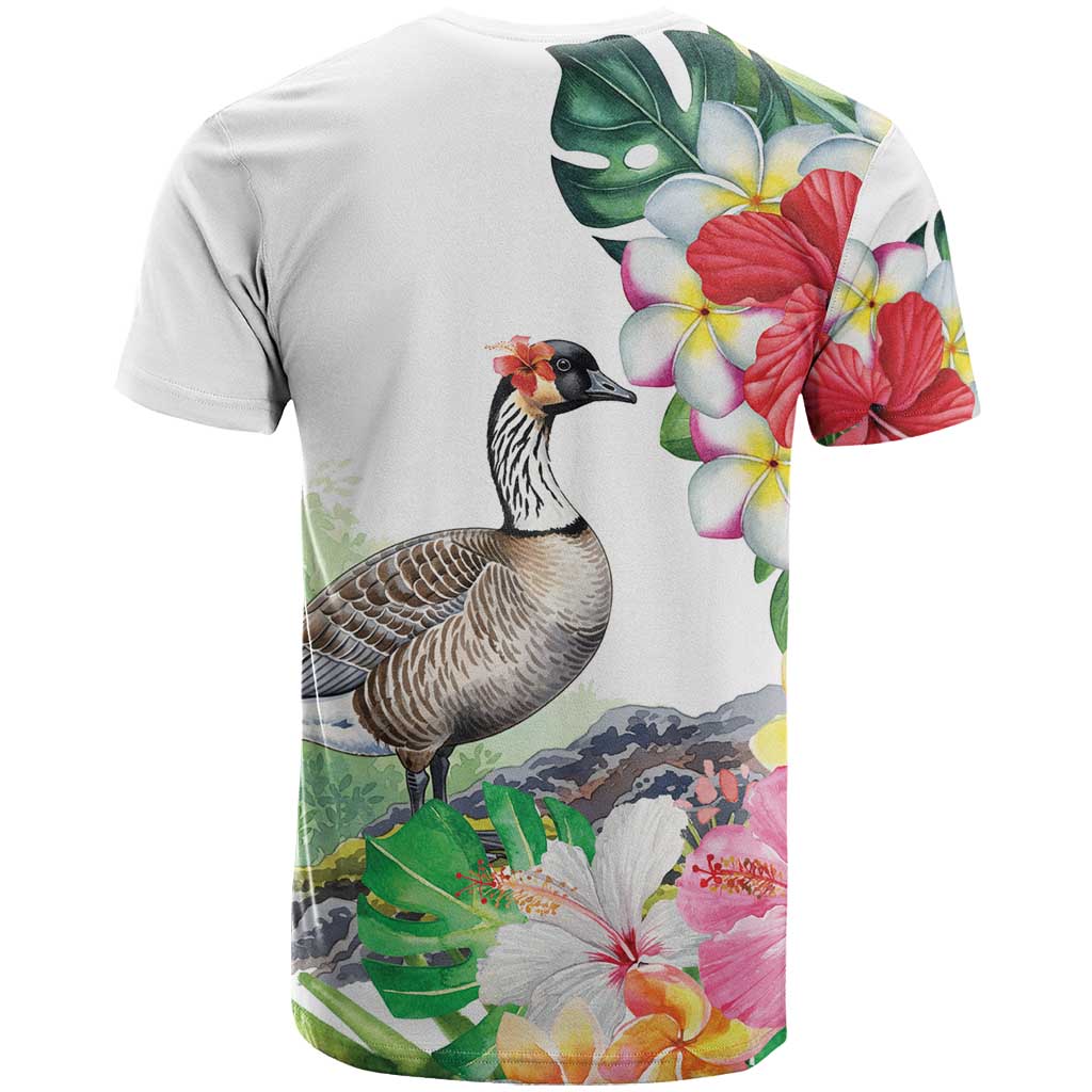 Aloha Hawaii Nene Goose T Shirt Tropical Flowers Watercolor Stylized - Polynesian Pride