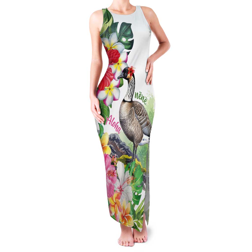 Aloha Hawaii Nene Goose Tank Maxi Dress Tropical Flowers Watercolor Stylized - Polynesian Pride