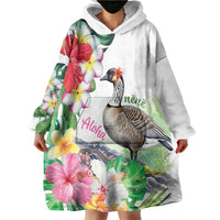 Aloha Hawaii Nene Goose Wearable Blanket Hoodie Tropical Flowers Watercolor Stylized - Polynesian Pride