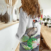 Aloha Hawaii Nene Goose Women Casual Shirt Tropical Flowers Watercolor Stylized - Polynesian Pride