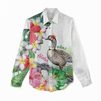 Aloha Hawaii Nene Goose Women Casual Shirt Tropical Flowers Watercolor Stylized - Polynesian Pride