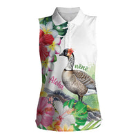 Aloha Hawaii Nene Goose Women Sleeveless Polo Shirt Tropical Flowers Watercolor Stylized - Polynesian Pride