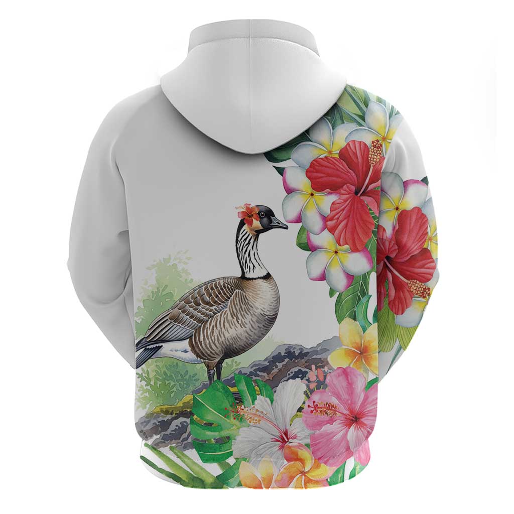 Aloha Hawaii Nene Goose Zip Hoodie Tropical Flowers Watercolor Stylized - Polynesian Pride