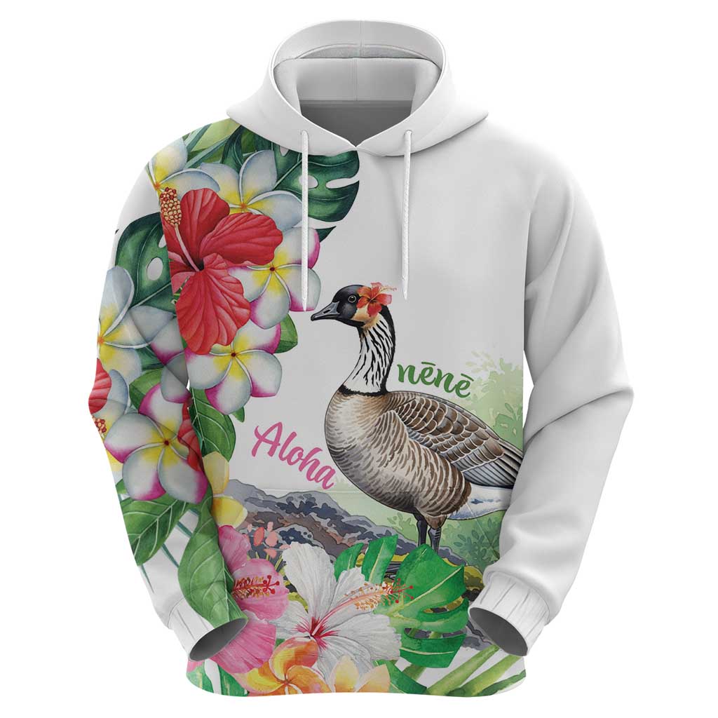 Aloha Hawaii Nene Goose Zip Hoodie Tropical Flowers Watercolor Stylized - Polynesian Pride