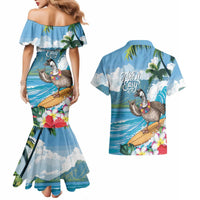Aloha Hawaii Shaka Nene Goose Couples Matching Mermaid Dress and Hawaiian Shirt Surfing Take It Easy LT14 - Polynesian Pride