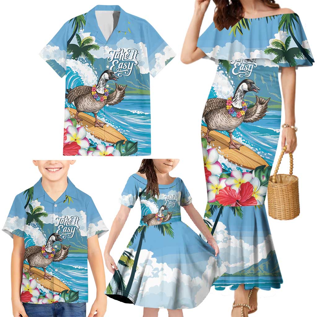 Aloha Hawaii Shaka Nene Goose Family Matching Mermaid Dress and Hawaiian Shirt Surfing Take It Easy LT14 - Polynesian Pride