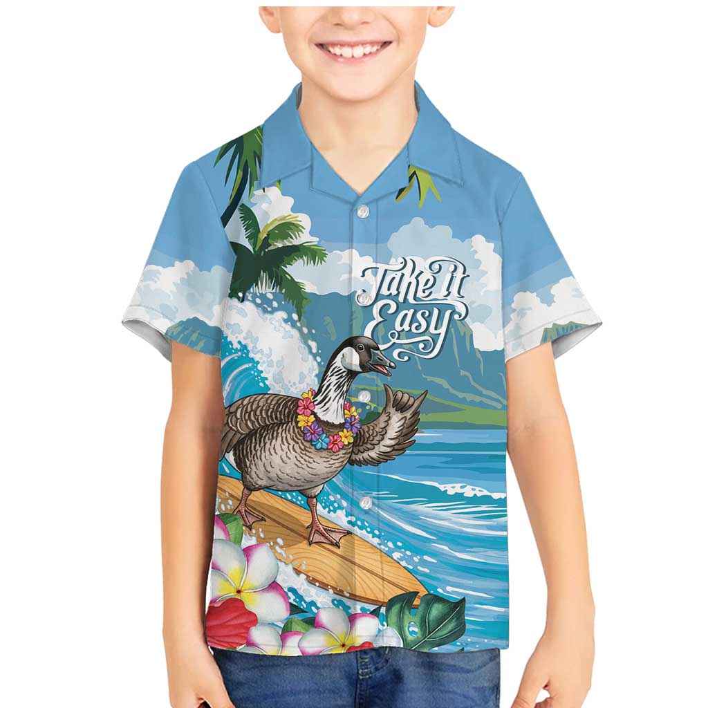 Aloha Hawaii Shaka Nene Goose Family Matching Mermaid Dress and Hawaiian Shirt Surfing Take It Easy LT14 Son's Shirt Blue - Polynesian Pride