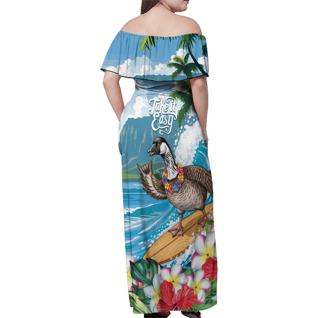Aloha Hawaii Shaka Nene Goose Family Matching Off Shoulder Maxi Dress and Hawaiian Shirt Surfing Take It Easy LT14 - Polynesian Pride