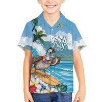 Aloha Hawaii Shaka Nene Goose Family Matching Off Shoulder Short Dress and Hawaiian Shirt Surfing Take It Easy LT14 Son's Shirt Blue - Polynesian Pride