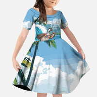 Aloha Hawaii Shaka Nene Goose Family Matching Summer Maxi Dress and Hawaiian Shirt Surfing Take It Easy LT14 Daughter's Dress Blue - Polynesian Pride