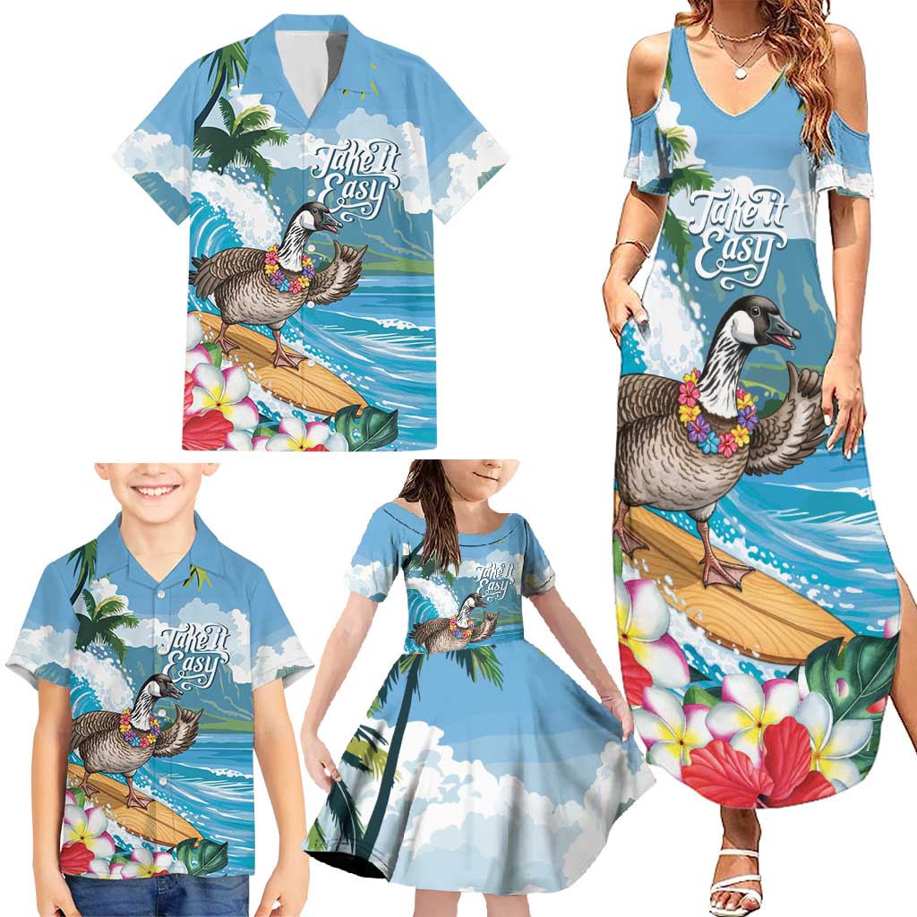 Aloha Hawaii Shaka Nene Goose Family Matching Summer Maxi Dress and Hawaiian Shirt Surfing Take It Easy LT14 - Polynesian Pride