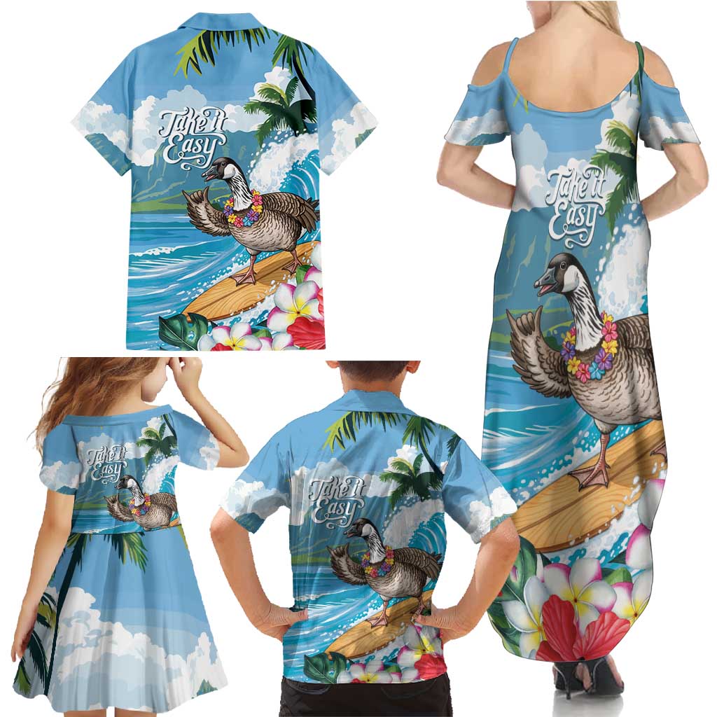 Aloha Hawaii Shaka Nene Goose Family Matching Summer Maxi Dress and Hawaiian Shirt Surfing Take It Easy LT14 - Polynesian Pride