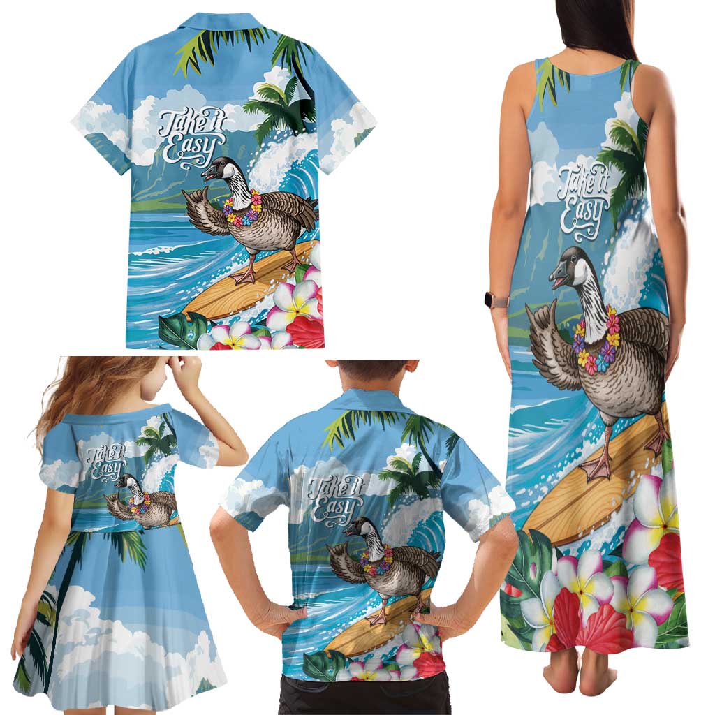 Aloha Hawaii Shaka Nene Goose Family Matching Tank Maxi Dress and Hawaiian Shirt Surfing Take It Easy - Polynesian Pride