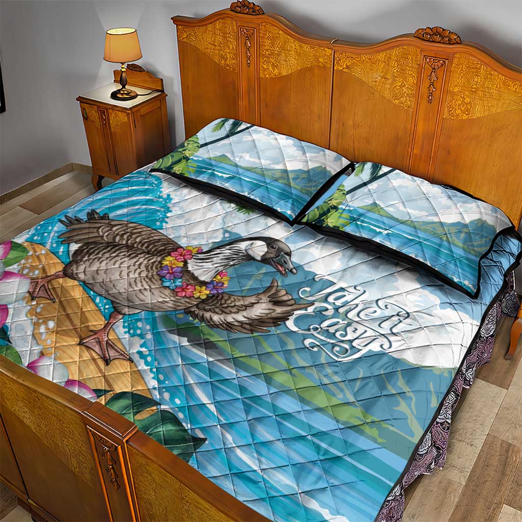 Aloha Hawaii Shaka Nene Goose Quilt Bed Set Surfing Take It Easy - Polynesian Pride