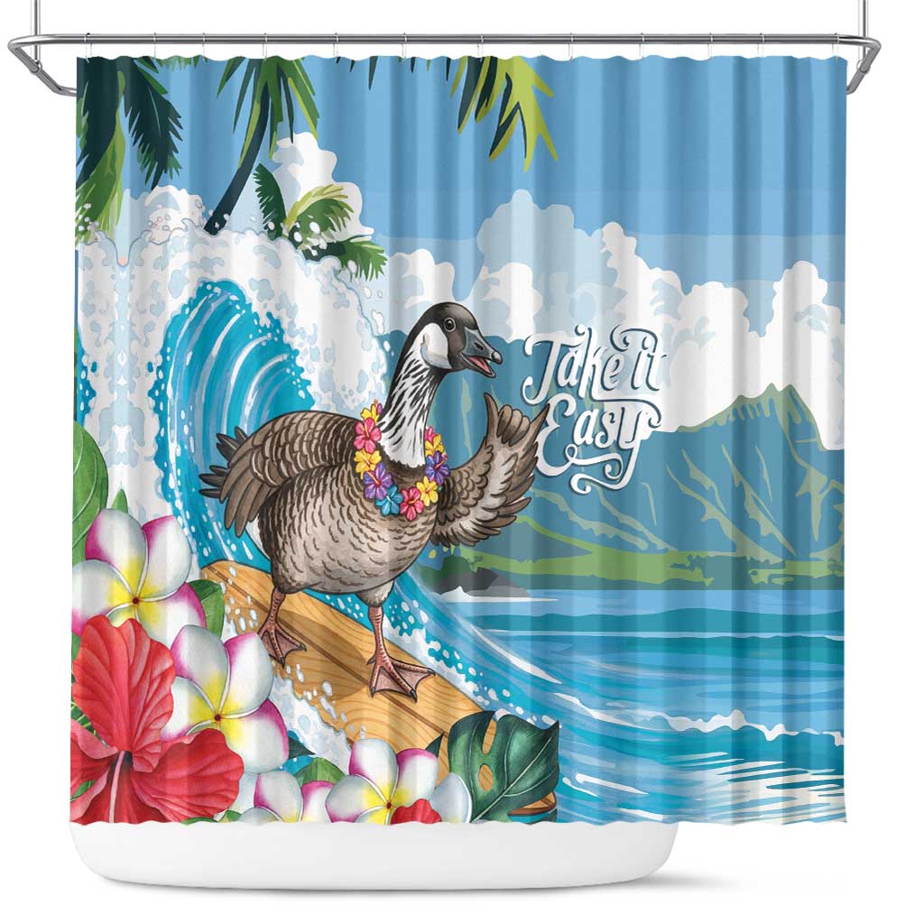 Aloha Hawaii Shaka Nene Goose Shower Curtain Surfing Take It Easy - Polynesian Pride