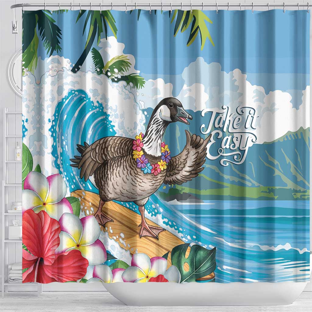 Aloha Hawaii Shaka Nene Goose Shower Curtain Surfing Take It Easy - Polynesian Pride